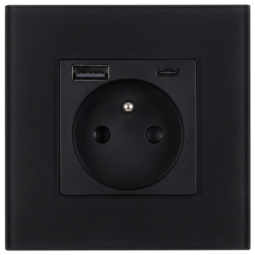 Gniazdo Szklane MATOWE z Bolcem + Podwójna Ładowarka USB A+C 20W MIUUN