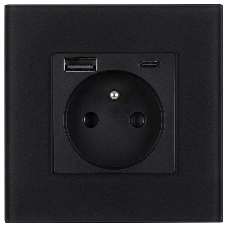 Gniazdo Szklane MATOWE z Bolcem + Podwójna Ładowarka USB A+C 20W MIUUN