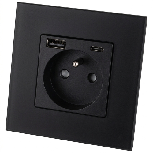 Gniazdo Szklane MATOWE z Bolcem + Podwójna Ładowarka USB A+C 20W MIUUN