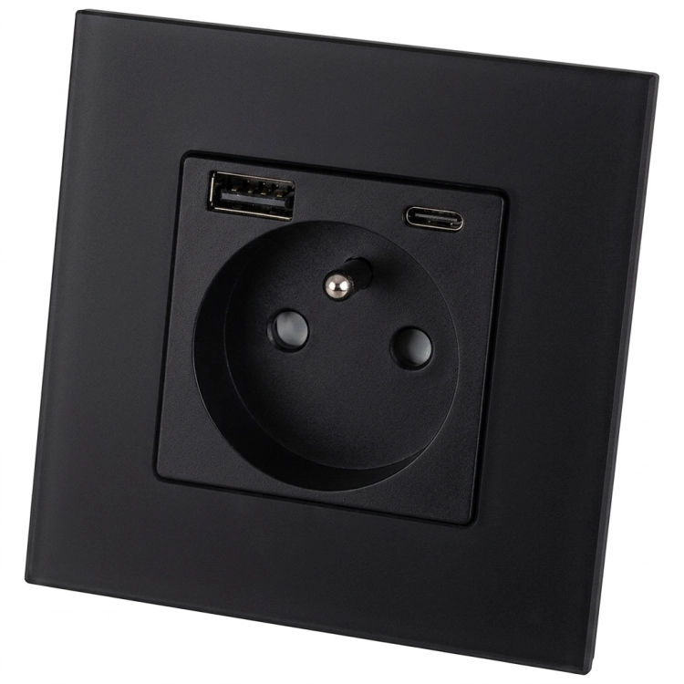 Gniazdo Szklane MATOWE z Bolcem + Podwójna Ładowarka USB A+C 20W MIUUN