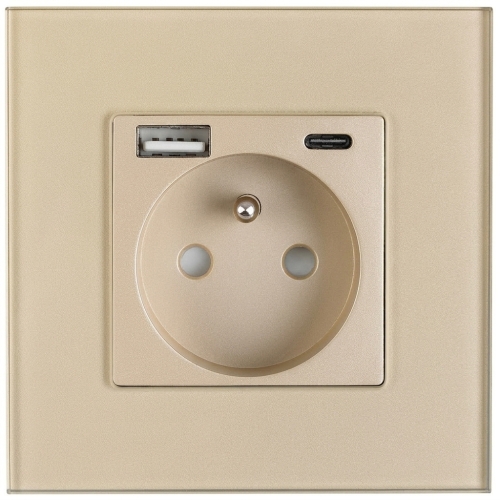 Gniazdo Szklane MATOWE z Bolcem + Podwójna Ładowarka USB A+C 20W MIUUN