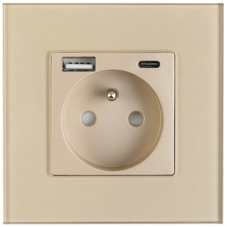 Gniazdo Szklane MATOWE z Bolcem + Podwójna Ładowarka USB A+C 20W MIUUN