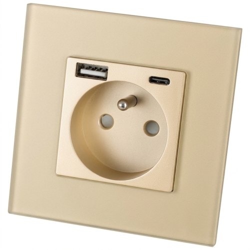 Gniazdo Szklane MATOWE z Bolcem + Podwójna Ładowarka USB A+C 20W MIUUN