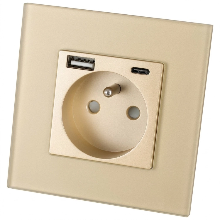 Gniazdo Szklane MATOWE z Bolcem + Podwójna Ładowarka USB A+C 20W MIUUN