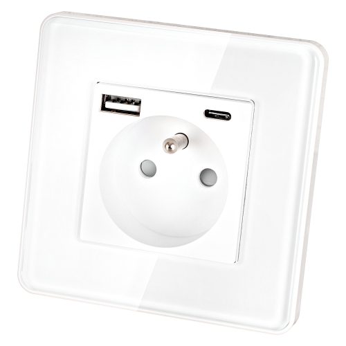 Gniazdo Szklane POŁYSK z Bolcem + Podwójna Ładowarka USB A+C 20W MIUUN