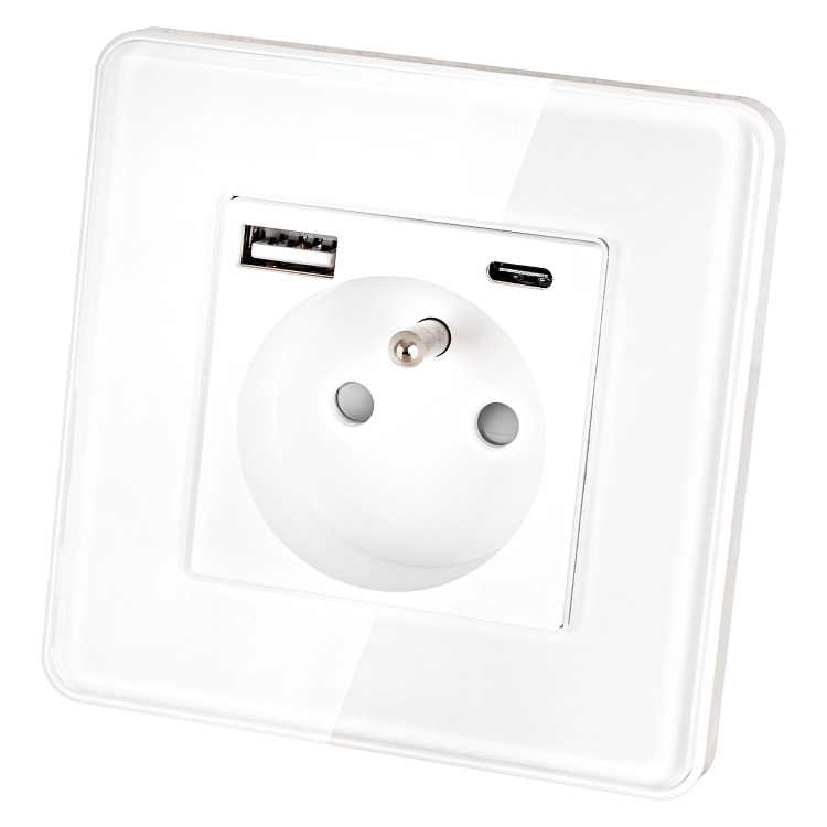 Gniazdo Szklane POŁYSK z Bolcem + Podwójna Ładowarka USB A+C 20W MIUUN
