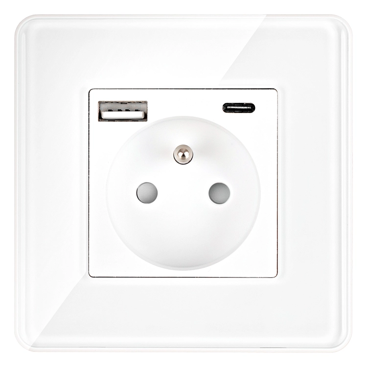 Gniazdo Szklane POŁYSK z Bolcem + Podwójna Ładowarka USB A+C 20W MIUUN