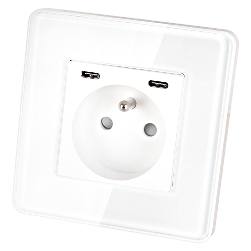 Gniazdo Szklane POŁYSK + Podwójna Ładowarka USB C+C 20W Białe MIUUN