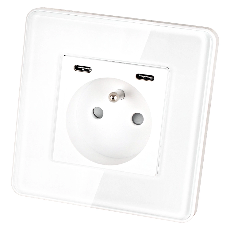 Gniazdo Szklane POŁYSK + Podwójna Ładowarka USB C+C 20W Białe MIUUN
