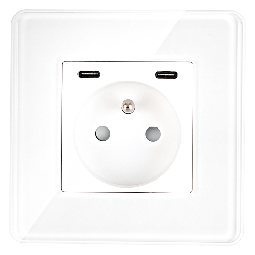 Gniazdo Szklane POŁYSK + Podwójna Ładowarka USB C+C 20W Białe MIUUN