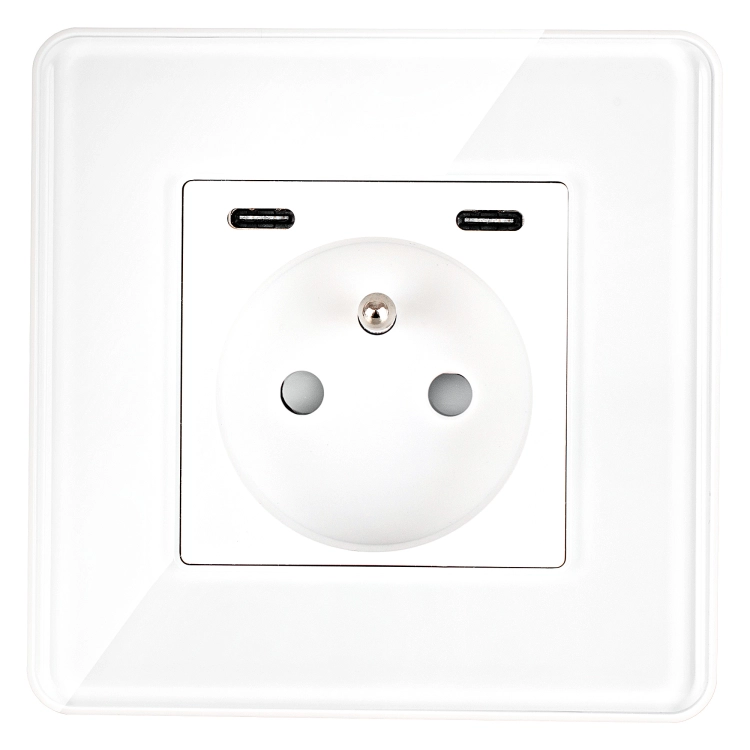 Gniazdo Szklane POŁYSK + Podwójna Ładowarka USB C+C 20W Białe MIUUN