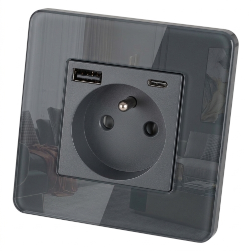 Gniazdo Szklane POŁYSK z Bolcem + Podwójna Ładowarka USB A+C 20W MIUUN