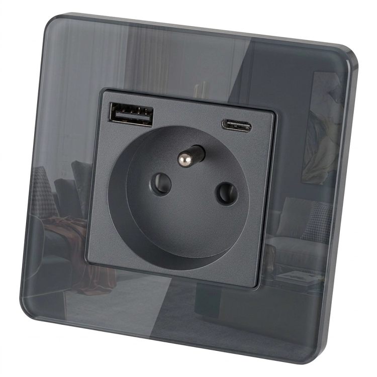 Gniazdo Szklane POŁYSK z Bolcem + Podwójna Ładowarka USB A+C 20W MIUUN