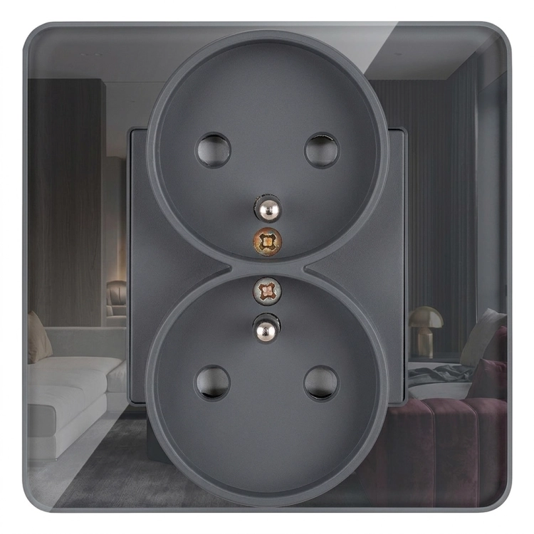 Kontakt Gniazdo Szklane Podwójne POŁYSK z Bolcem Uziemieniem Szare MIUUN