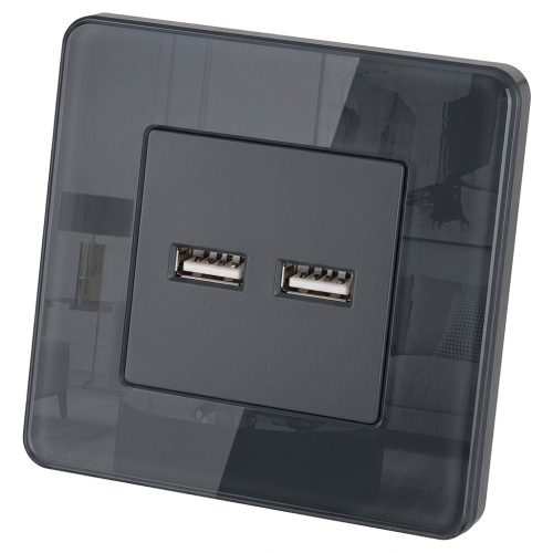 Podwójna Ładowarka USB 3.1A Szara Zestaw z Ramką Szklaną POŁYSK MIUUN