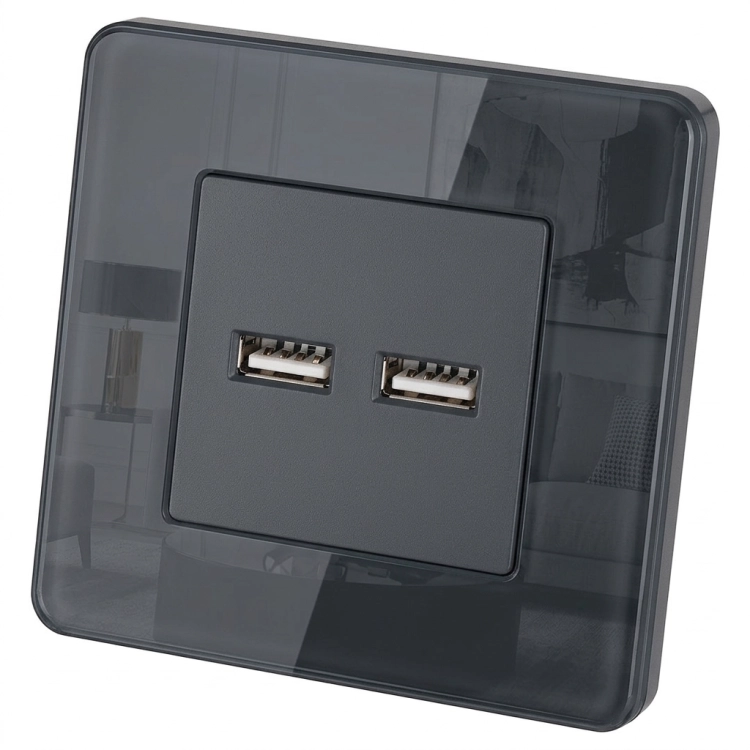Podwójna Ładowarka USB 3.1A Szara Zestaw z Ramką Szklaną POŁYSK MIUUN