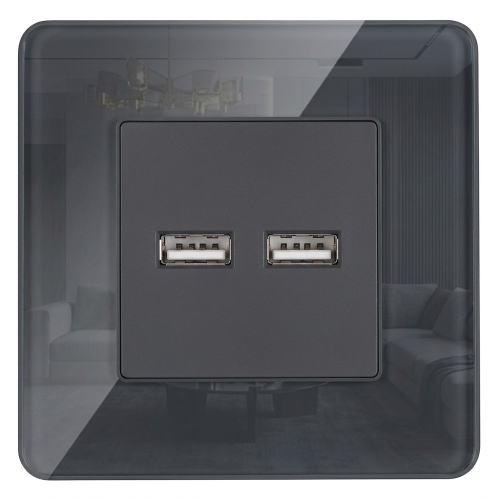 Podwójna Ładowarka USB 3.1A Szara Zestaw z Ramką Szklaną POŁYSK MIUUN