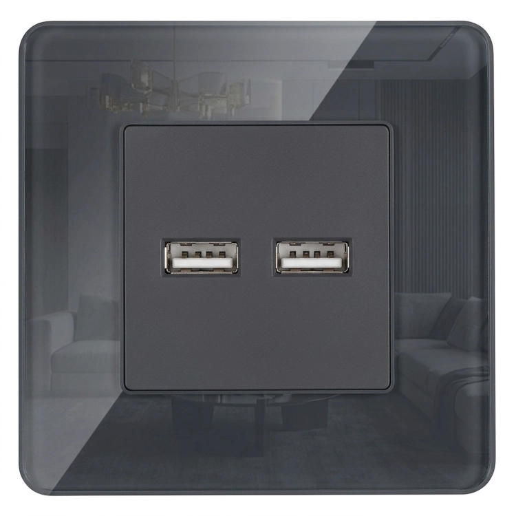 Podwójna Ładowarka USB 3.1A Szara Zestaw z Ramką Szklaną POŁYSK MIUUN