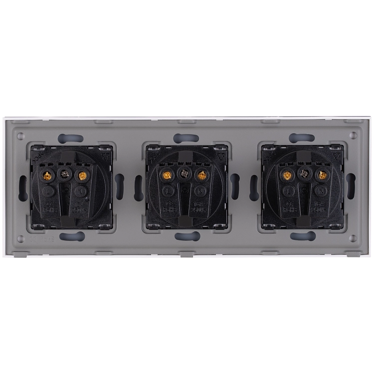 Gniazdo Potrójne Szklane POŁYSK Szare Schuko Ramka Potrójna i 3 x Gniazdko