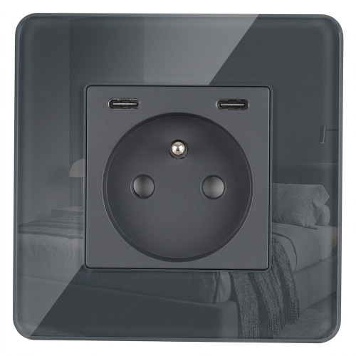 Gniazdo Szklane POŁYSK + Podwójna Ładowarka USB C+C 20W Szare MIUUN