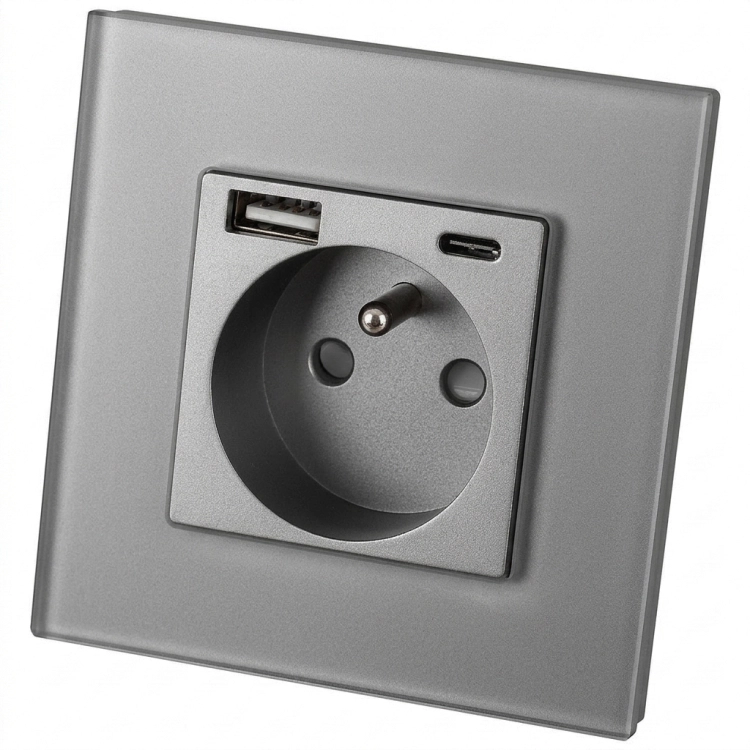 Gniazdo Szklane MATOWE z Bolcem + Podwójna Ładowarka USB A+C 20W MIUUN