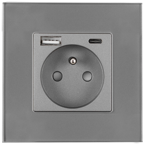 Gniazdo Szklane MATOWE z Bolcem + Podwójna Ładowarka USB A+C 20W MIUUN