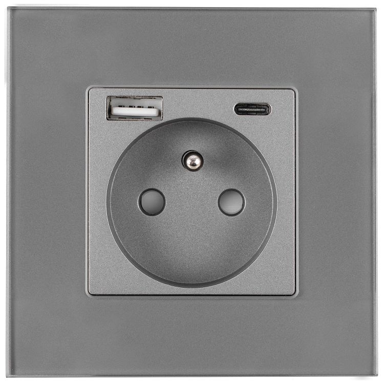 Gniazdo Szklane MATOWE z Bolcem + Podwójna Ładowarka USB A+C 20W MIUUN